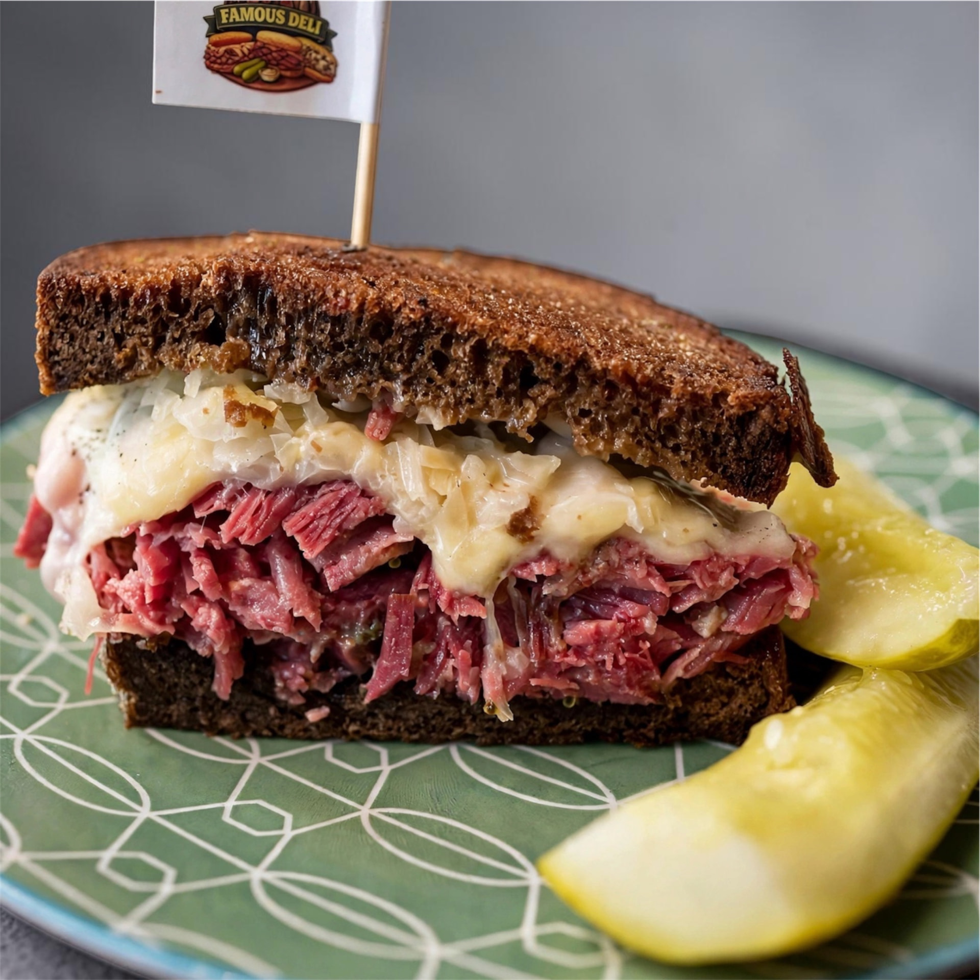 Corned beef Reuben sandwich on rye with Swiss and sauerkraut at New York Famous Deli on Wheels in Eagle Rock, Los Angeles